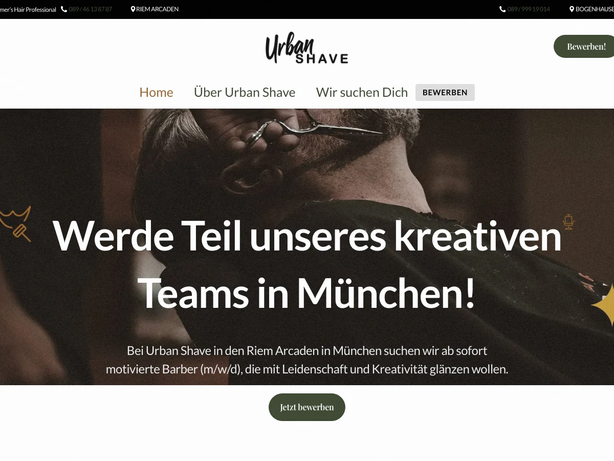 Tablet-Ansicht Jobs bei Urban Shave