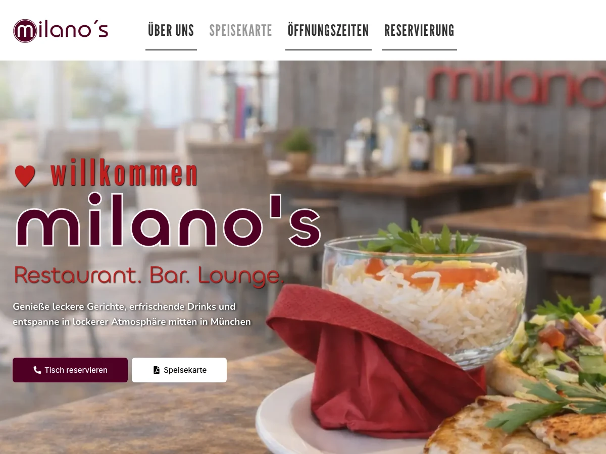 Tablet-Ansicht Milanos Restaurant & Bar