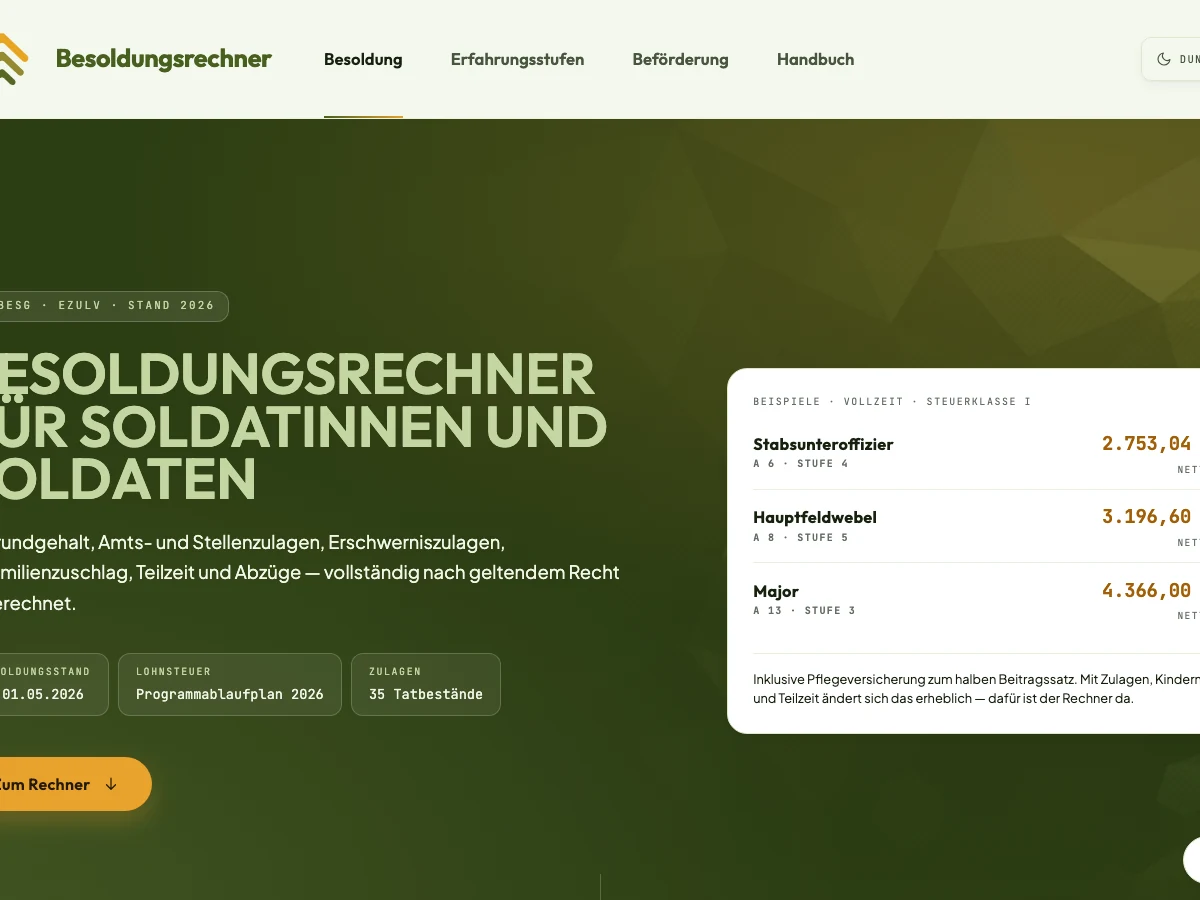 Tablet-Ansicht Soldatenbesoldung.de